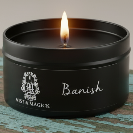 Banish candle straight on blue-green board