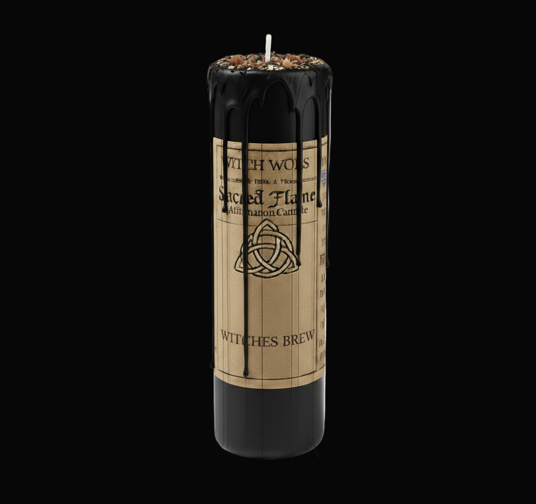 Black Witches Brew Candle with Much Thinner Drips