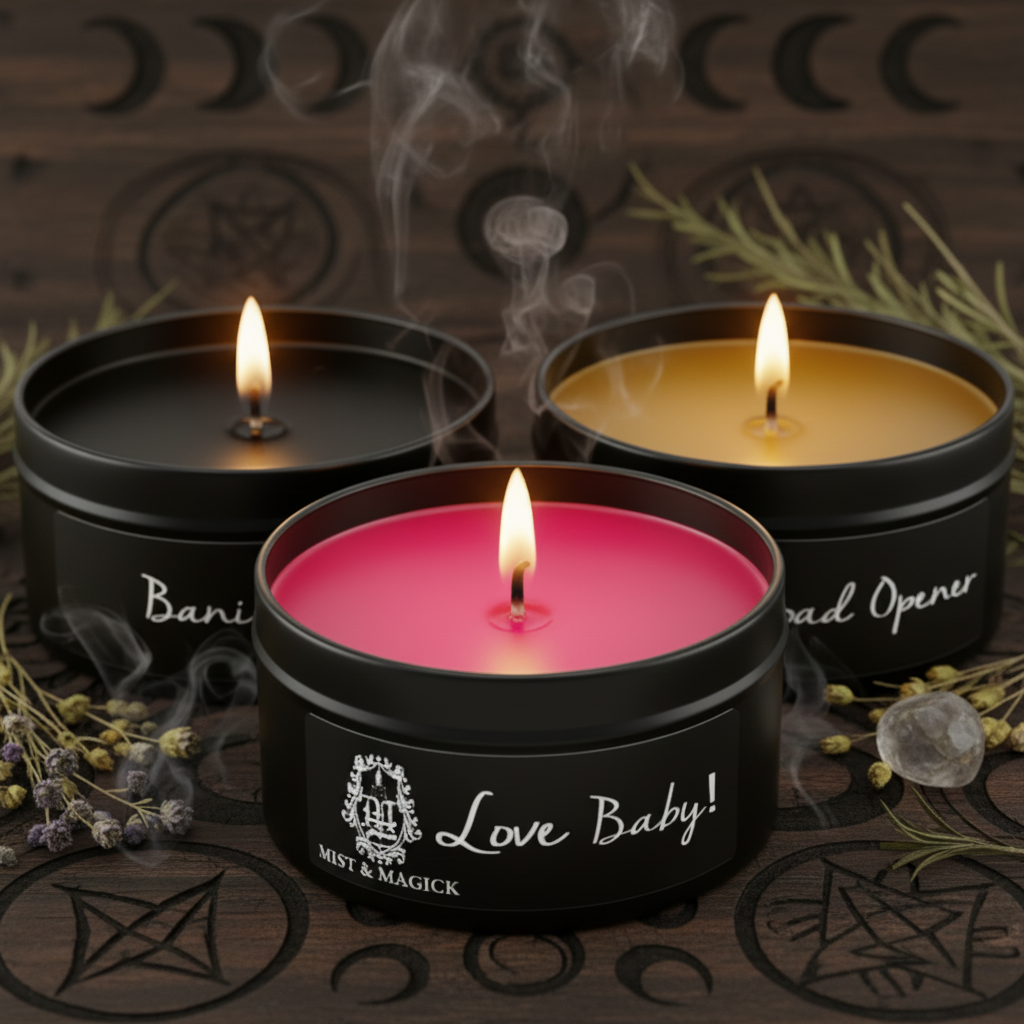 Close-up candles with mystical symbols background