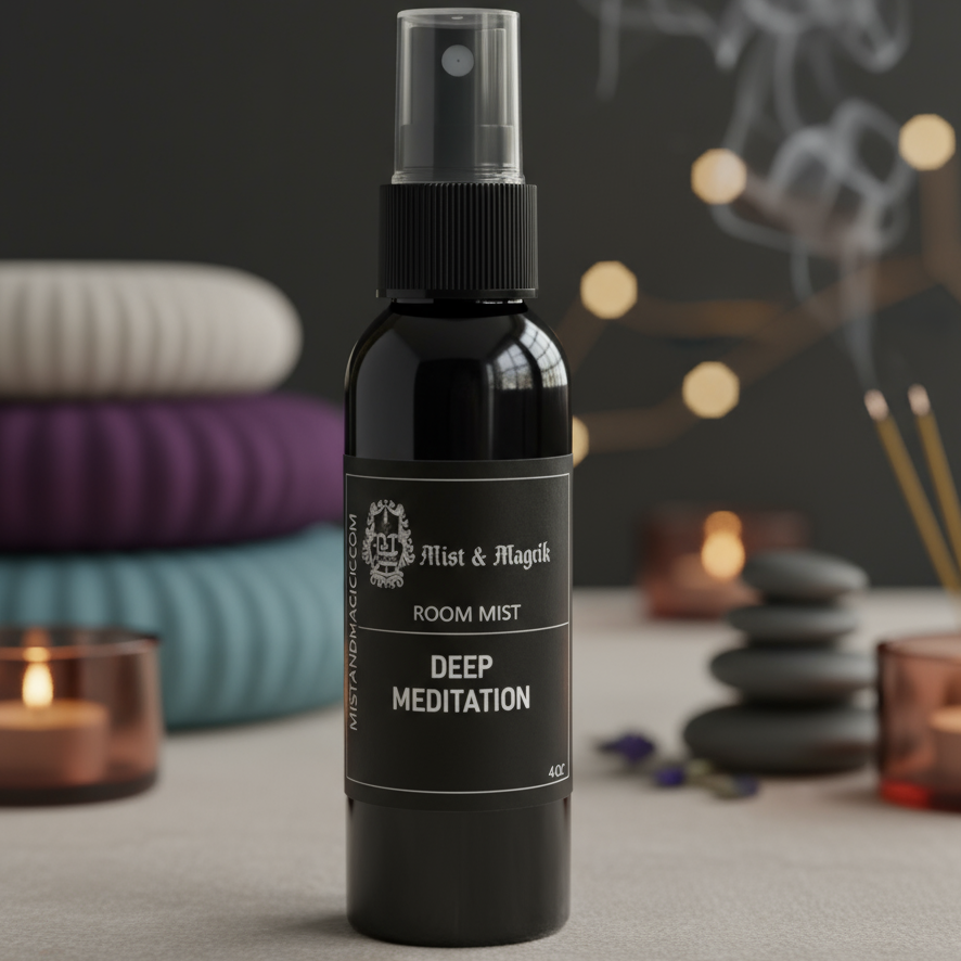Deep Meditation room mist close-up with meditation background