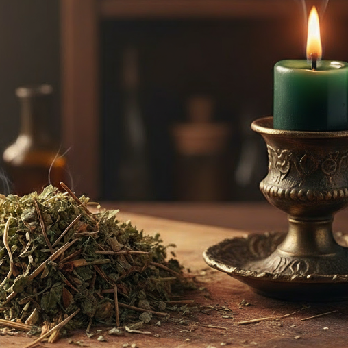 Herbs prominently displayed on wooden board