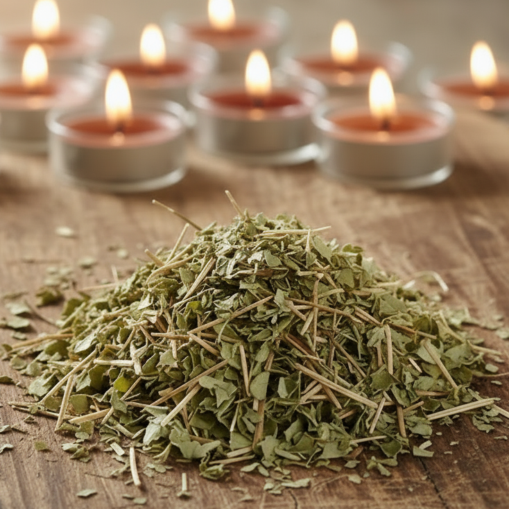 Herbs with tealight candles closer