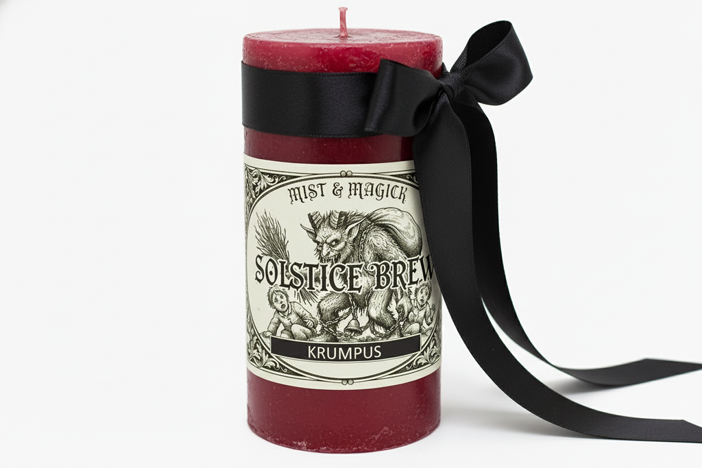 Krumpus Candle with Bow on Right