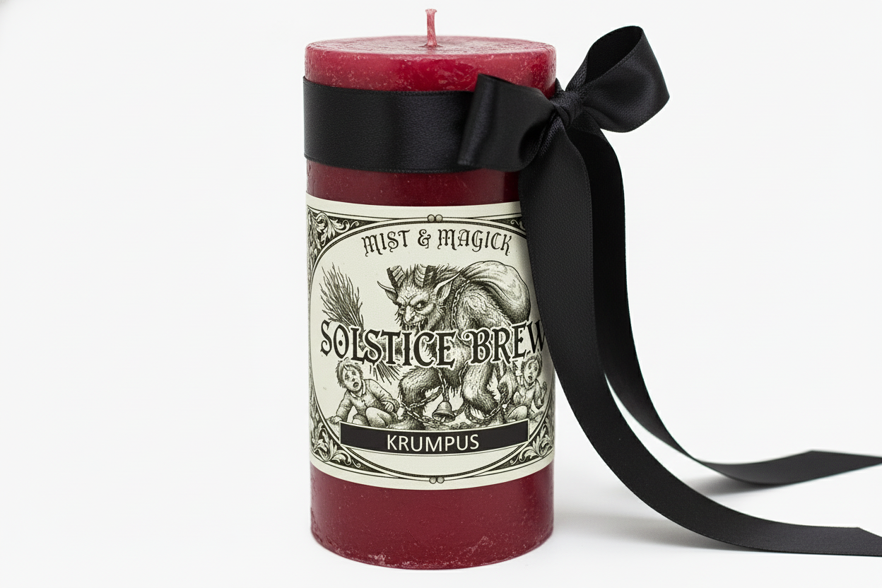 Krumpus Candle with Bow on Right