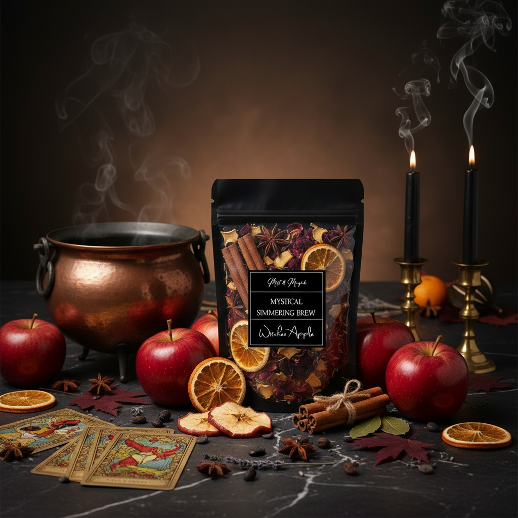 Marble surface with tarot and cauldron