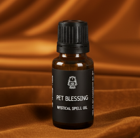 Pet Blessing Mystical Spell Oil bottle on amber background