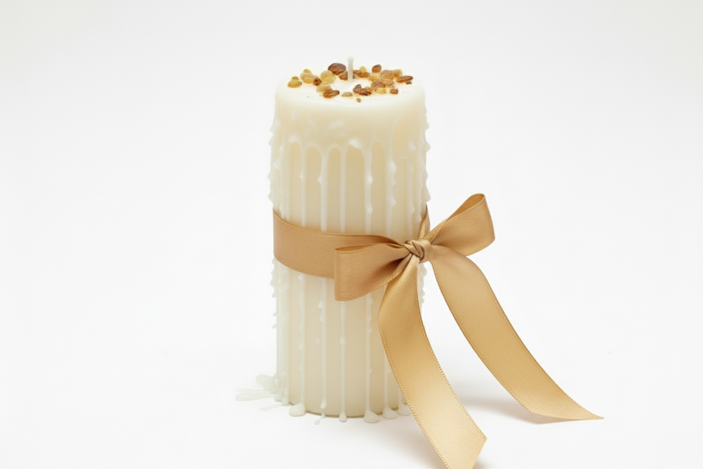 Pillar Candle with Gold Ribbon Knot