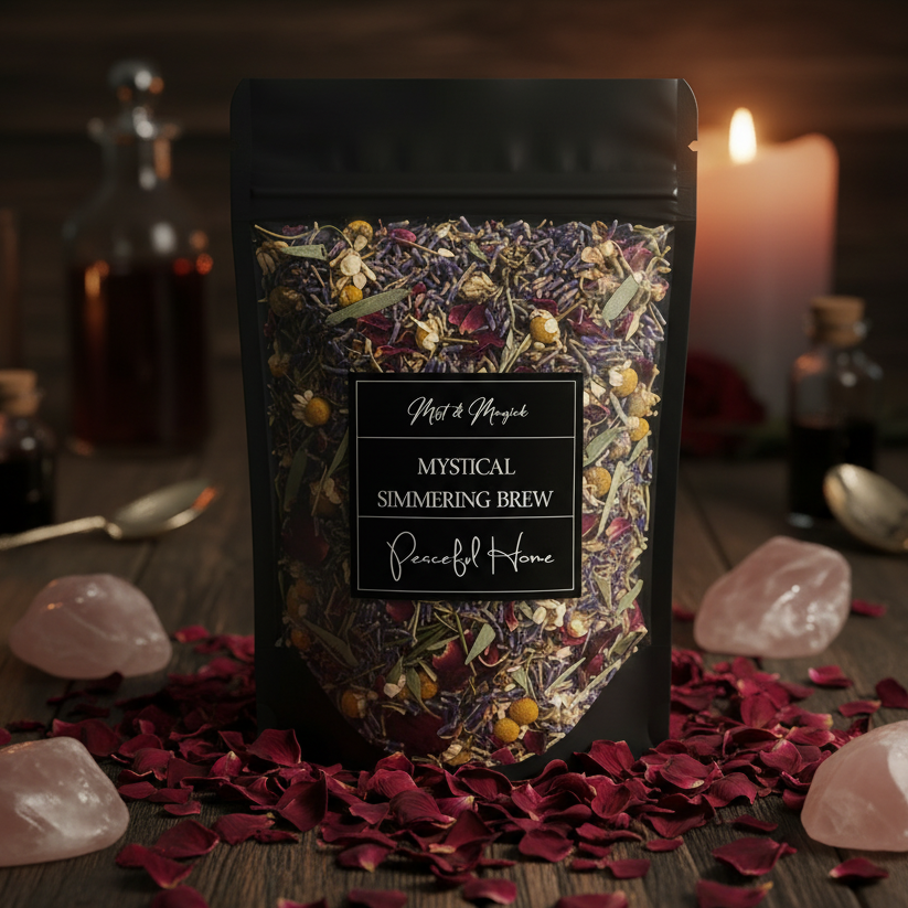 Scattered rose petals with rose quartz